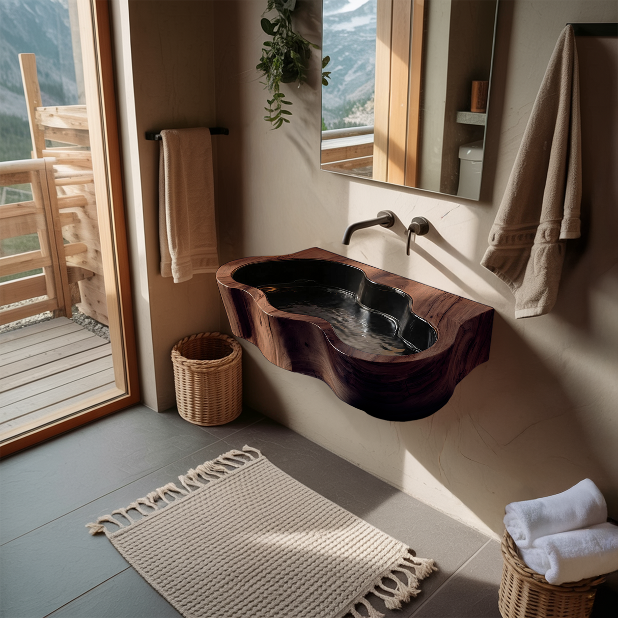 Modern Live Edge Wood Basin For Contemporary Bathroom Interior Design