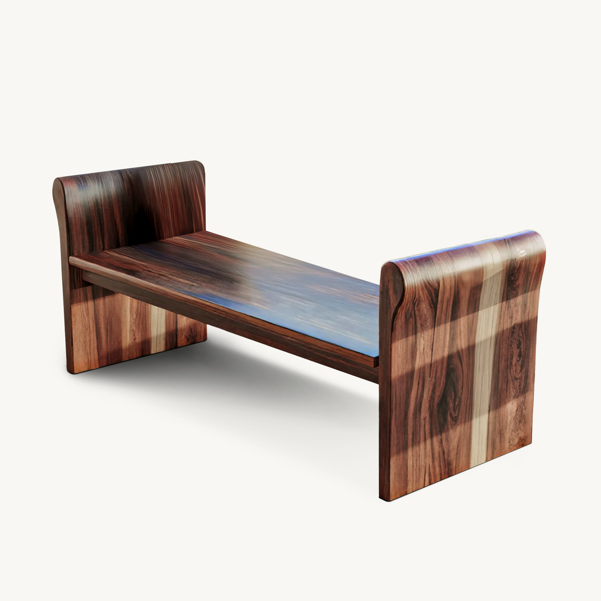 Contemporary Wood Bench With Rounded Armrests For Porch Or Garden