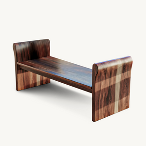 Contemporary Wood Bench With Rounded Armrests For Porch Or Garden