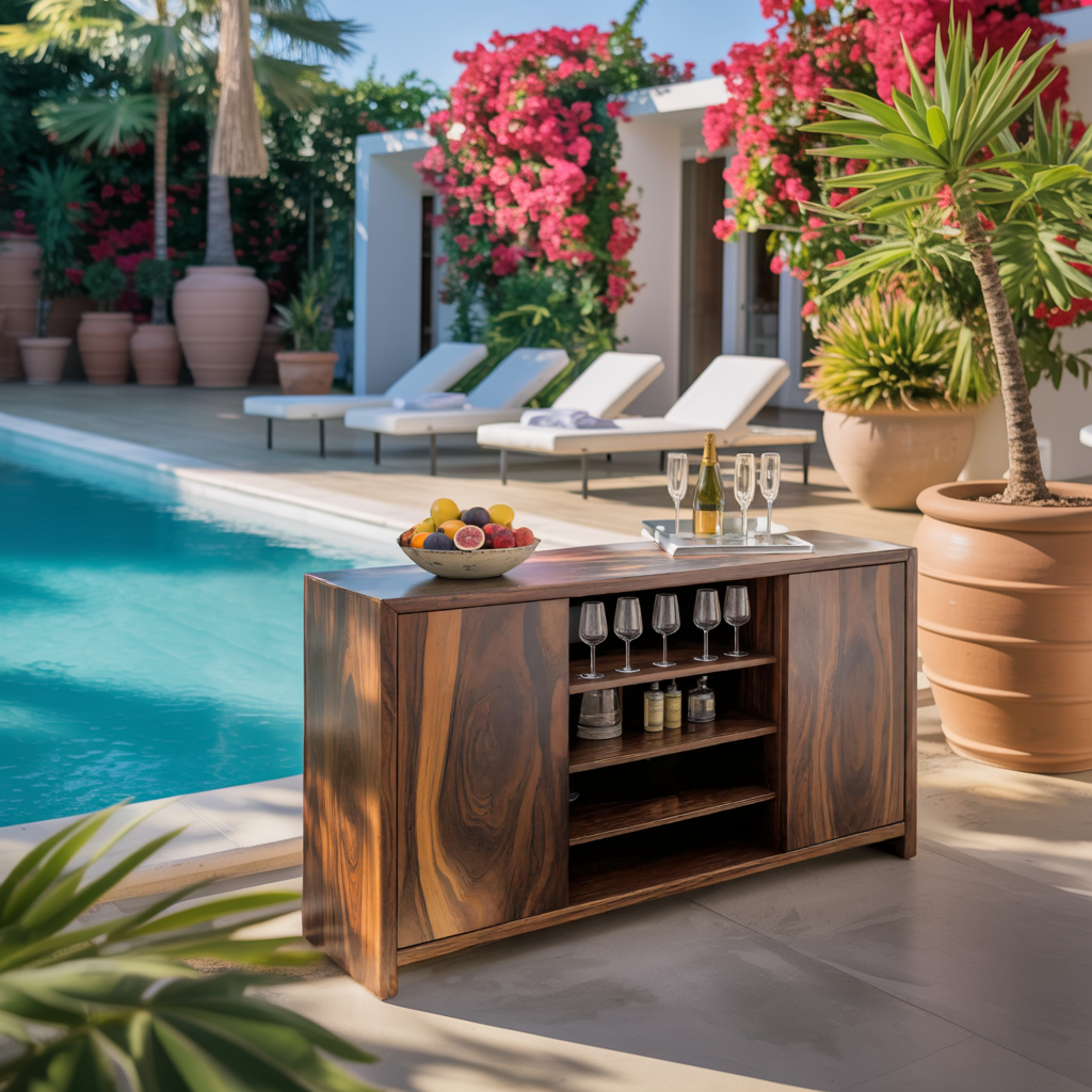 Modern Outdoor Bar Cabinet With Wine Storage For Patio