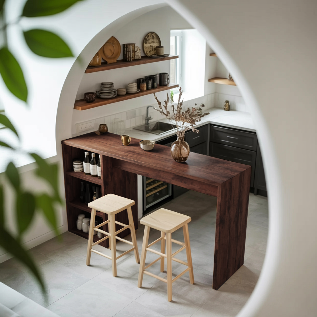 Warm Bar Table With Storage For Compact Kitchen