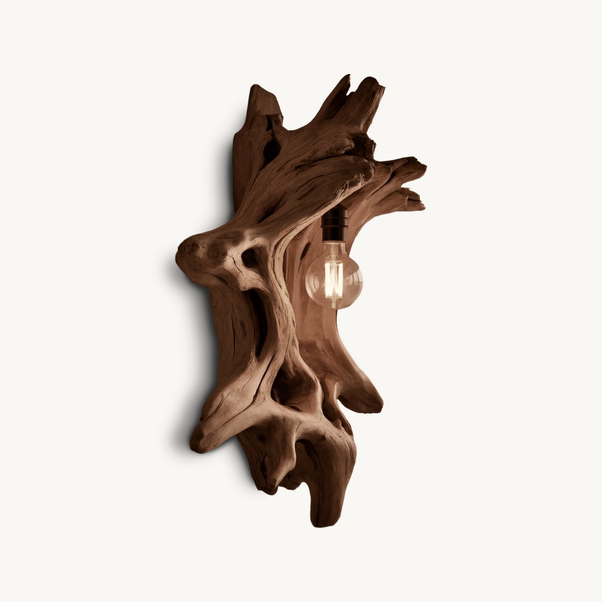 Driftwood Wall Lamp With Carved Form For Rustic Modern Living Room