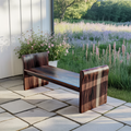 Contemporary Wood Bench With Rounded Armrests For Porch Or Garden