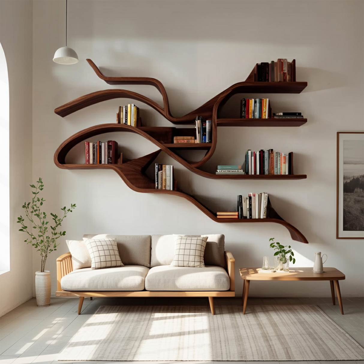 Modern Sculptural Wall Bookshelf For Living Room
