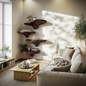 Mid Century Wooden Live Edge Mushroom Shelf For Organic Interior Decor