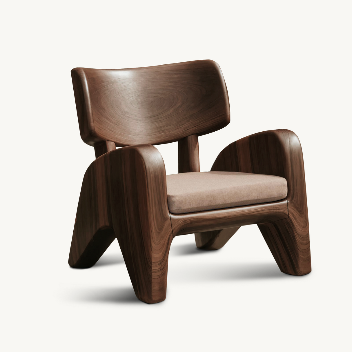 Contemporary Wooden Lounge Chair With Cushion For Garden Or Reading Nook