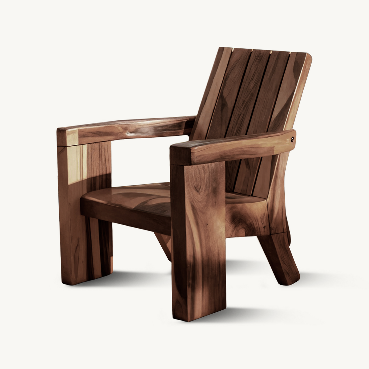 Rustic Outdoor Wooden Lounge Chair With Armrests For Garden Or Porch