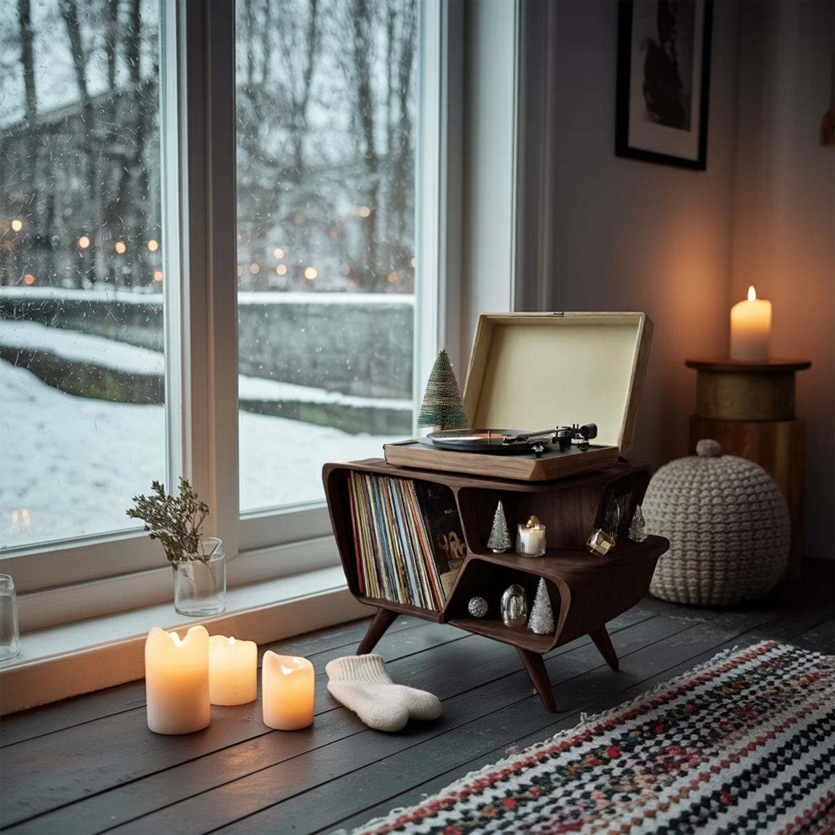 Mid Century Wooden Record Stand For Living Room Christmas Gift