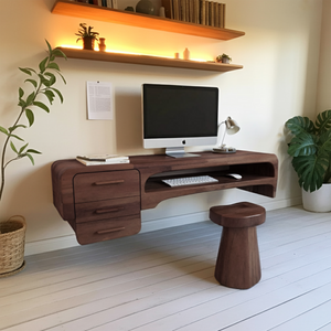 Minimalist Wall Mounted Desk With Drawers Floating Workstation For Bedroom And Office