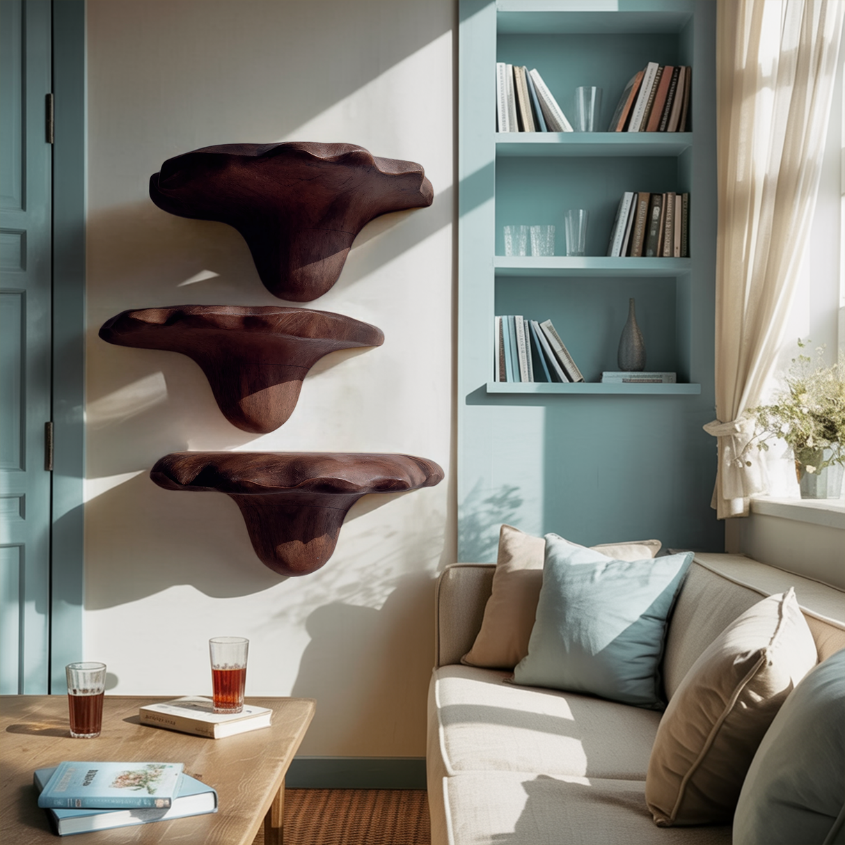 Mid Century Wooden Mushroom Shelf For Living Room And Bedroom Decor