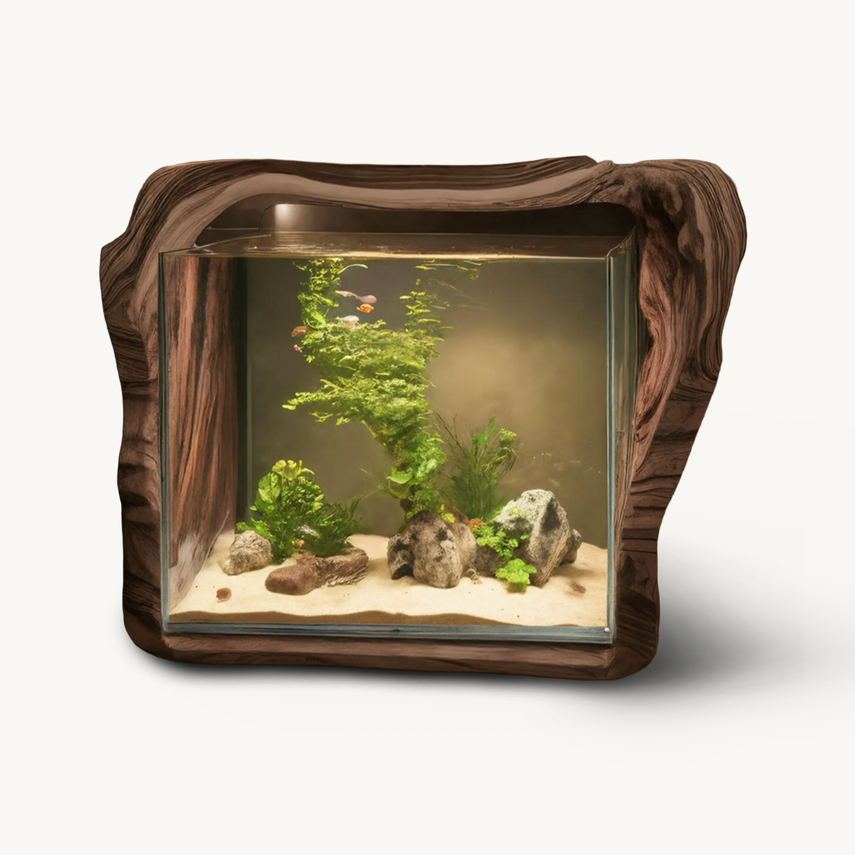 Rustic Live Edge Aquarium Stand With Glass Tank For Bedroom And Living Room