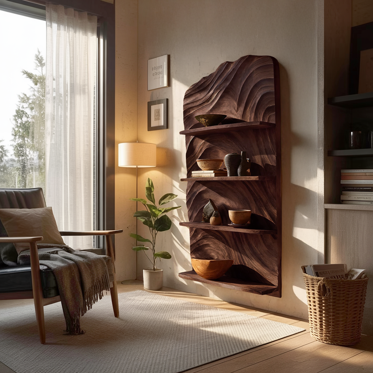 Rustic Handcrafted Wooden Wall Rack For Entryway Storage Display
