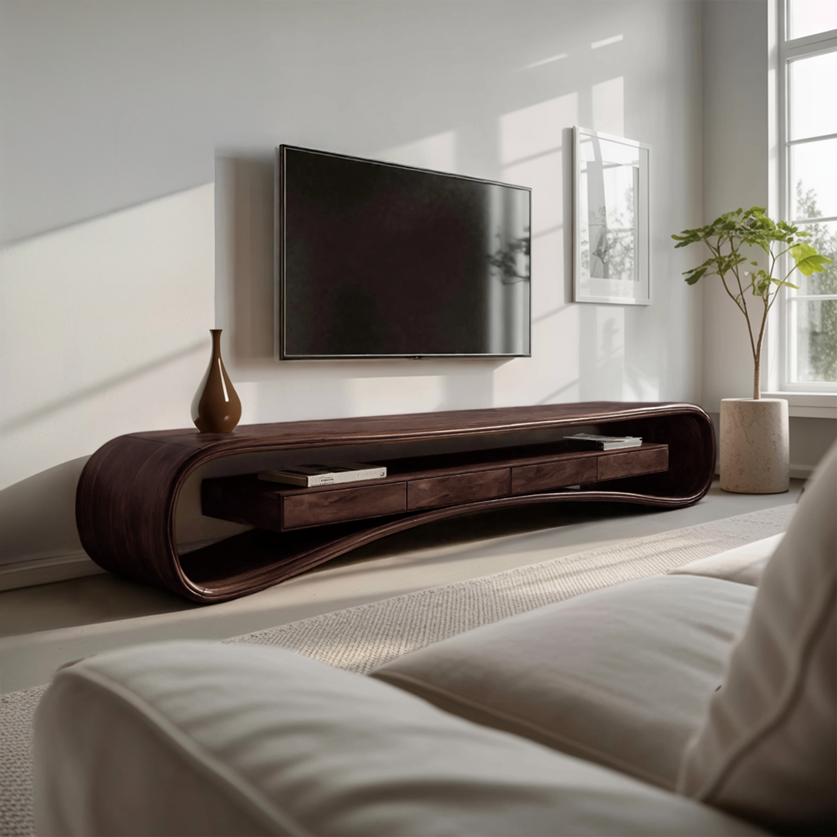 Modern Luxury Curved Media Console For Living Room