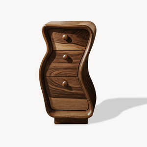 Wavy Sculpted Nightstand With Drawers For Bedroom And Contemporary Interior
