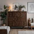 Geometric Carved Cabinet With Sculpted Doors For Entryway And Living Room