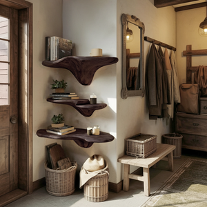 Handcrafted Wooden Live Edge Mushroom Shelf For Artistic Home Decor
