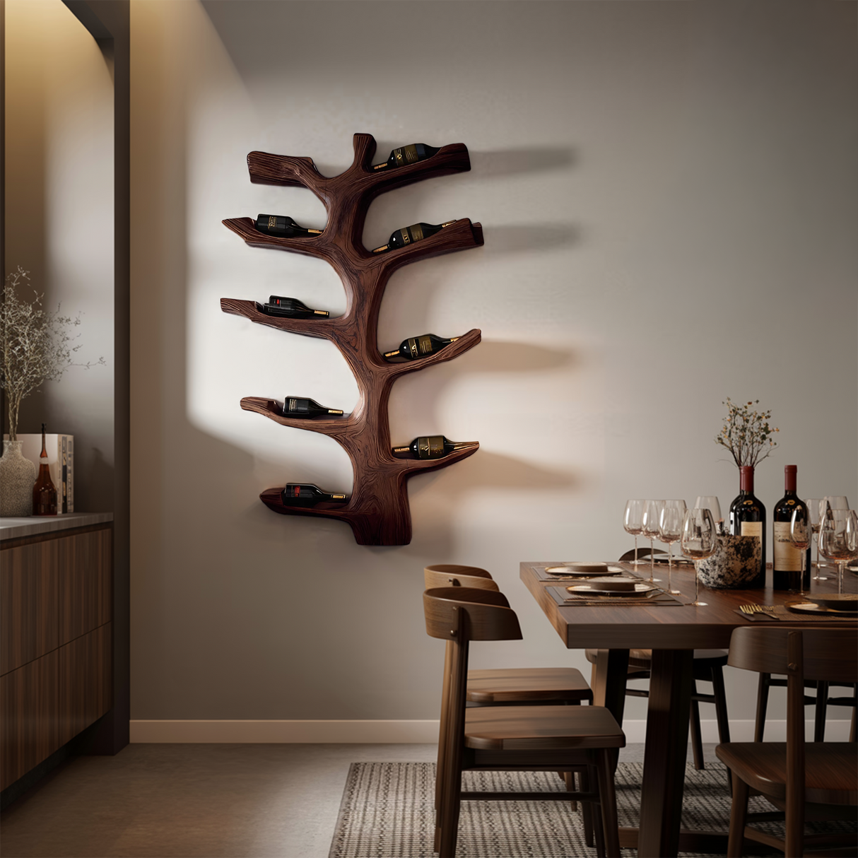 Wall Mounted Wine Rack Sculptural Branch Design For Modern Kitchen