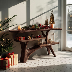 Mid Century Solid Wood Console Table For Entryway Design Winter Christmas