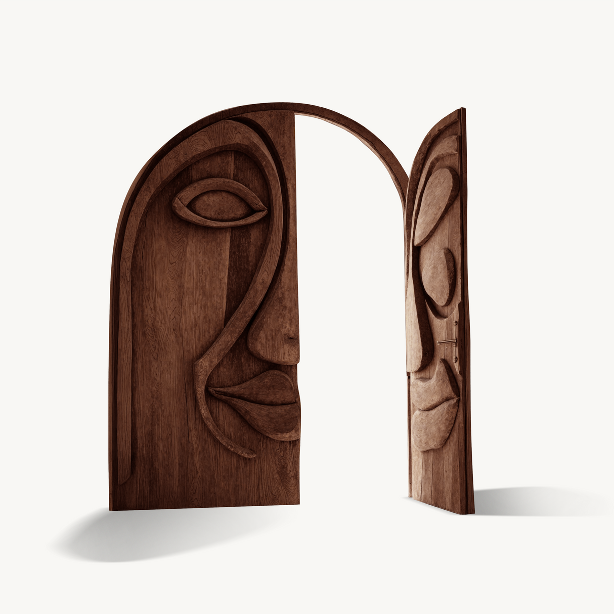 Artistic Face Carved Entry Door For Villa Entrance
