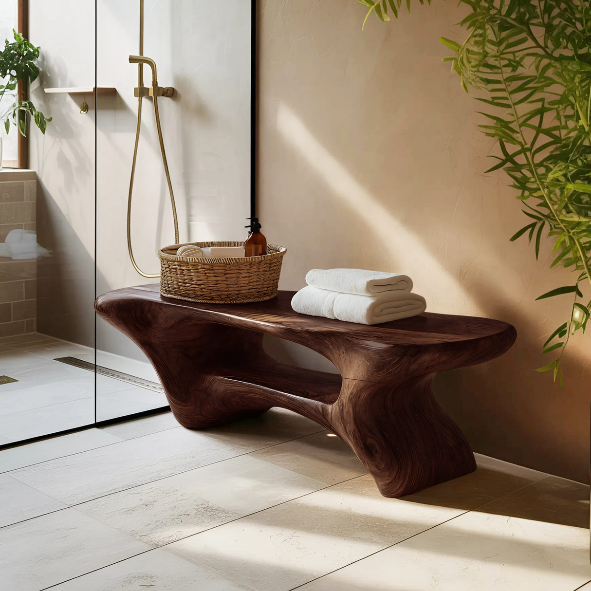 Modern Organic Bathroom Seat With Center Shelf For Bathroom