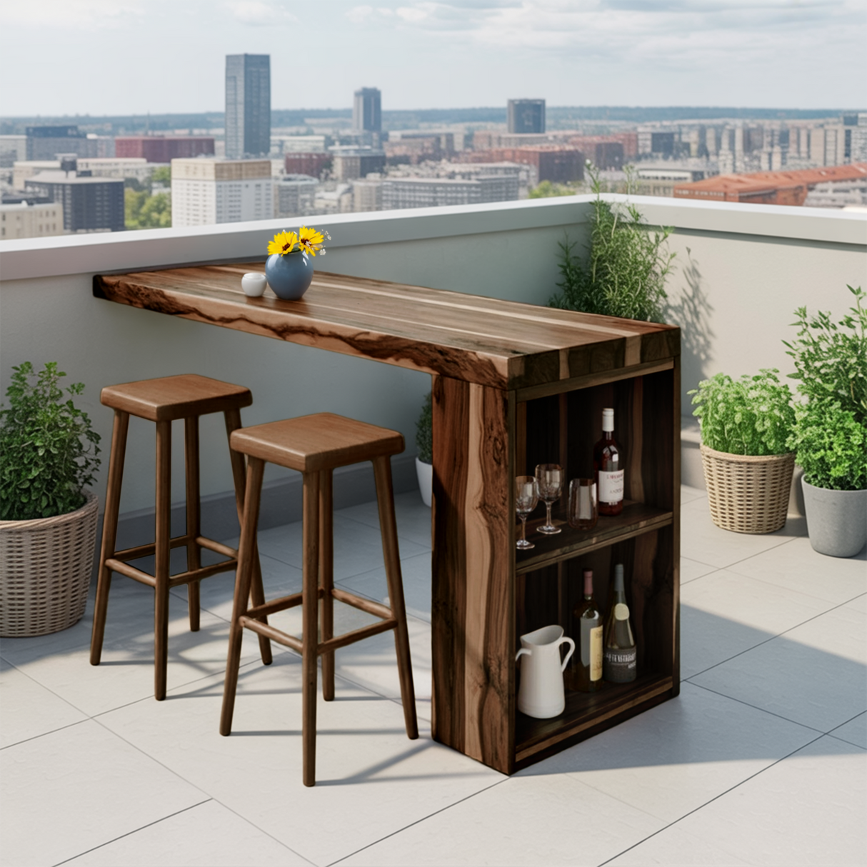 Tropical Live Edge Bar Table For Balcony Or Outdoor Patio