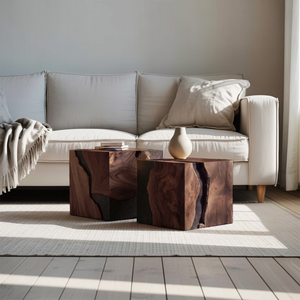 Mid Century Wooden Cube Coffee Table For Living Room Decor