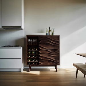 Sculptural Wine Cabinet With Wave Carved Doors For Kitchen