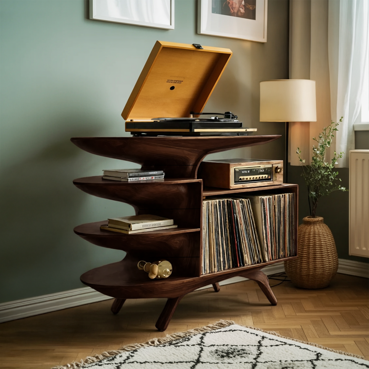 Modern Wooden Record Stand For Bedroom Interior Design Style