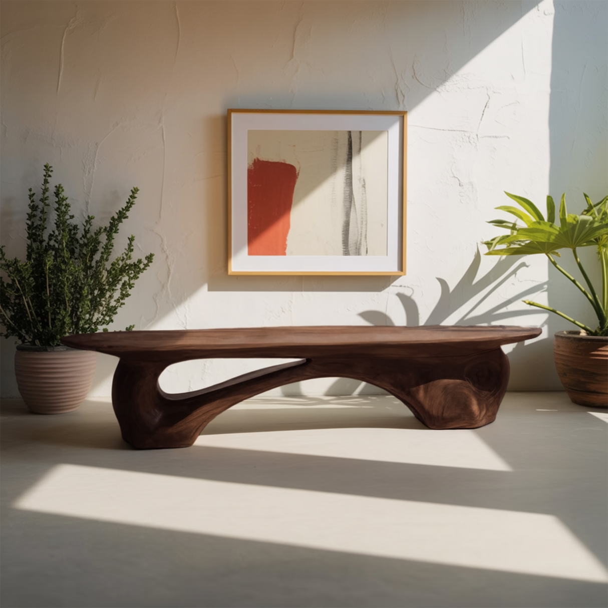 Organic Bench With Carved Design For Living Room
