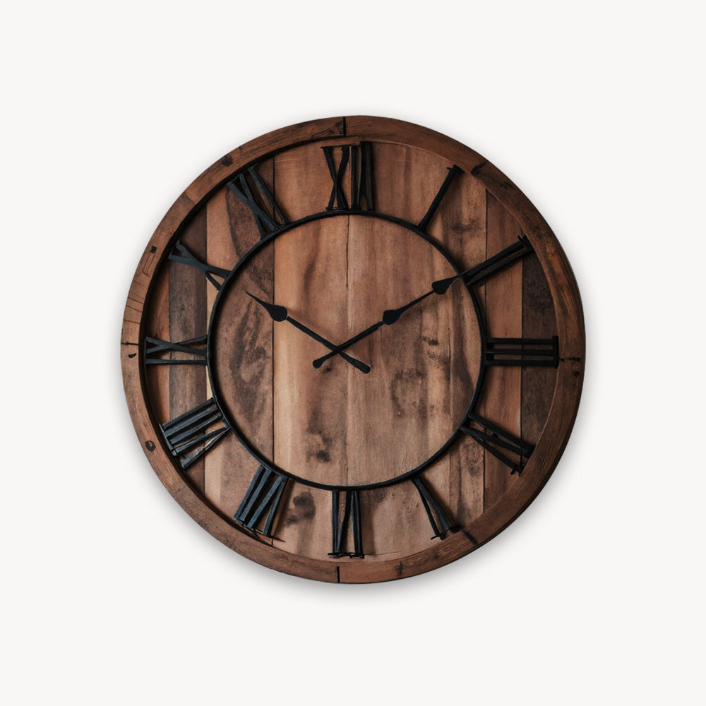 Oversized Rustic Wall Clock With Roman Numerals For Living Room And Entryway