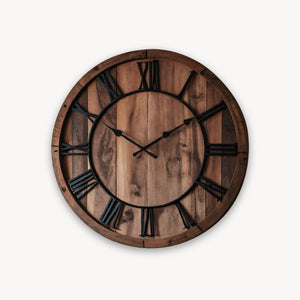 Oversized Rustic Wall Clock With Roman Numerals For Living Room And Entryway