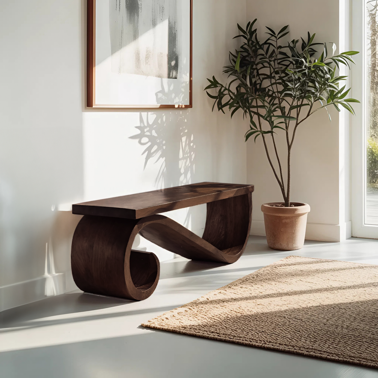 Organic Sculptural Bench For Entryway Or Living Room