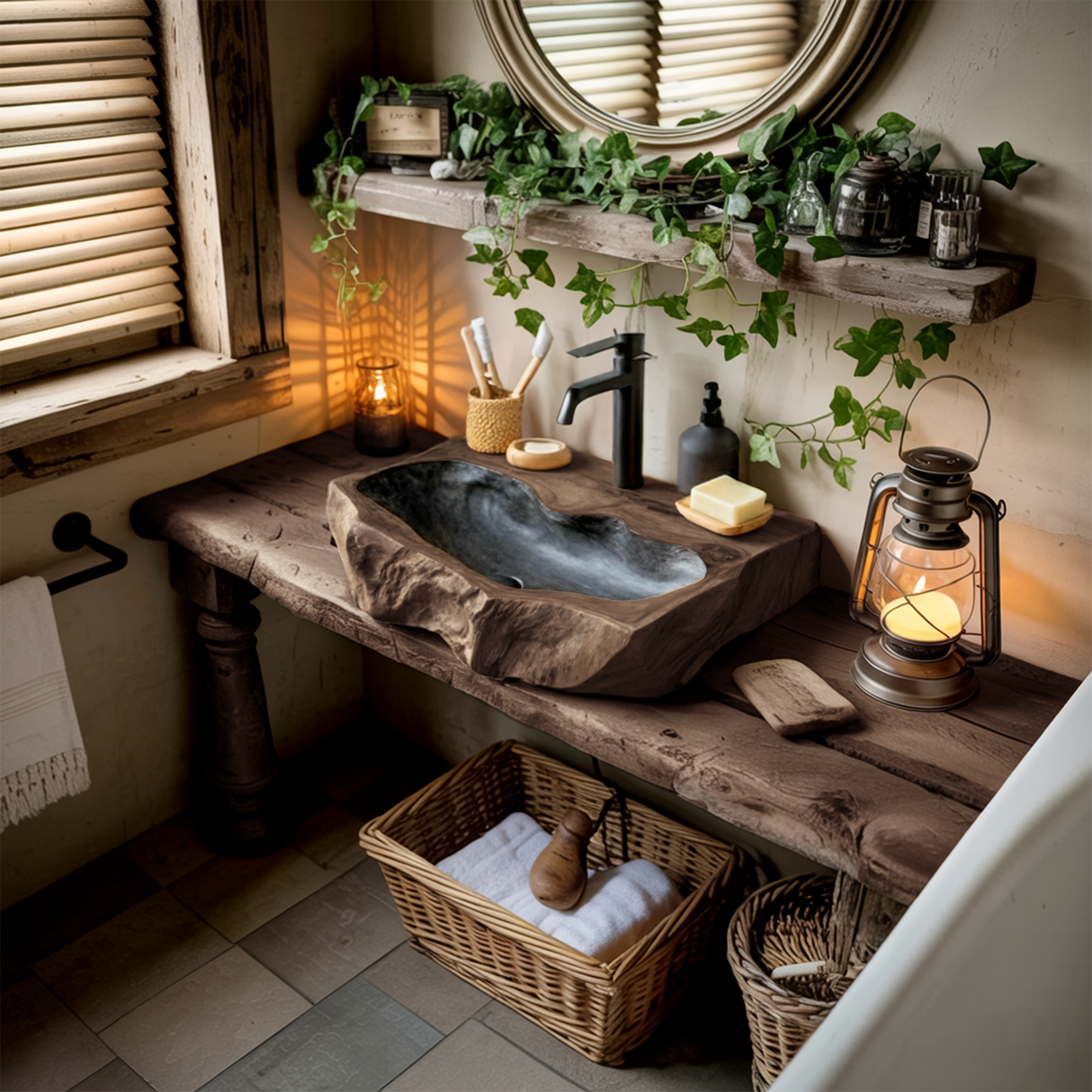 Rustic Mid Century Wood Wash Basin For Furniture Decor