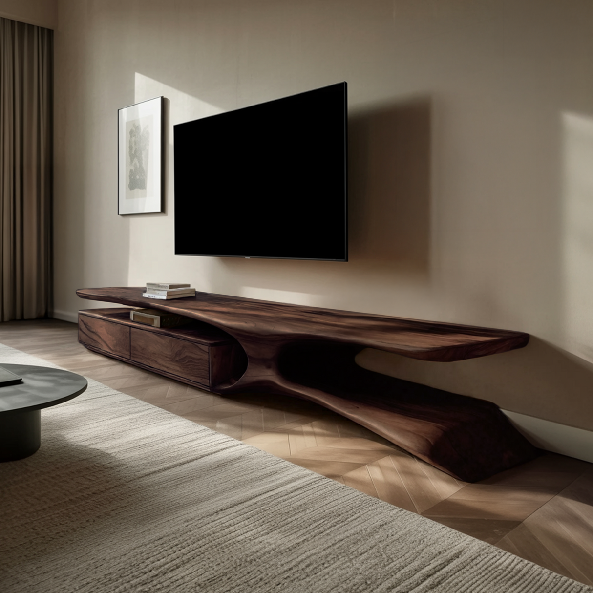 Modern TV Console Curved Open Storage For Living Room