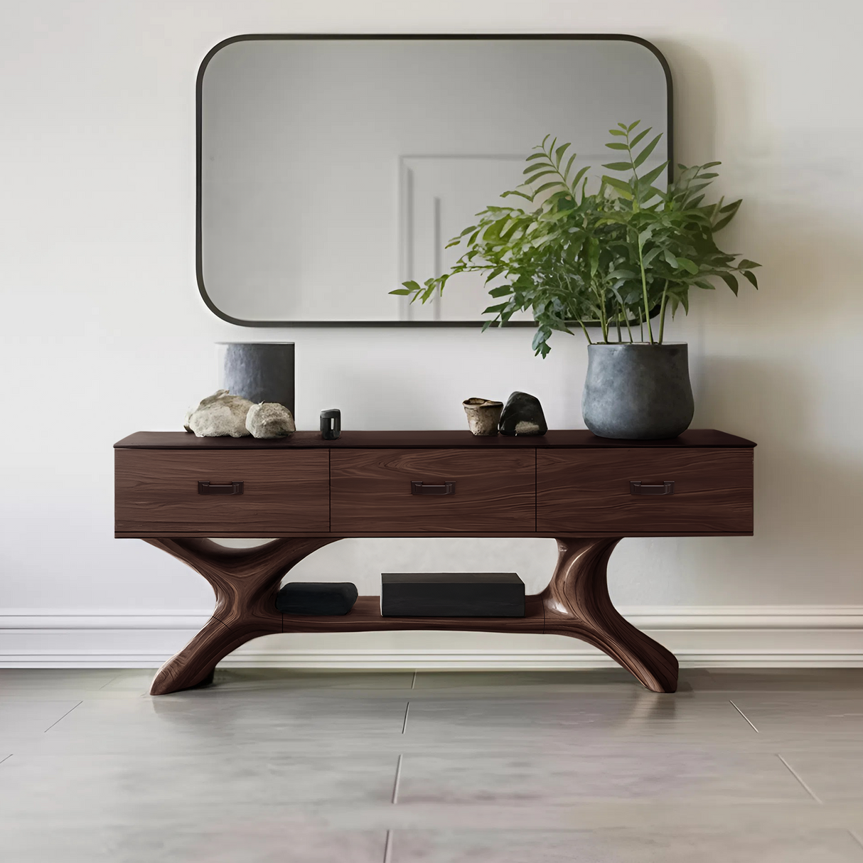 Handcrafted Solid Wood Dressing Table For Furniture Decor With Mirror