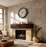 Rustic Wooden Fireplace Shelf With Wave Carved For Living Room