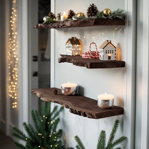 Mid Century Wooden Floating Shelf For Christmas Living Room Decor