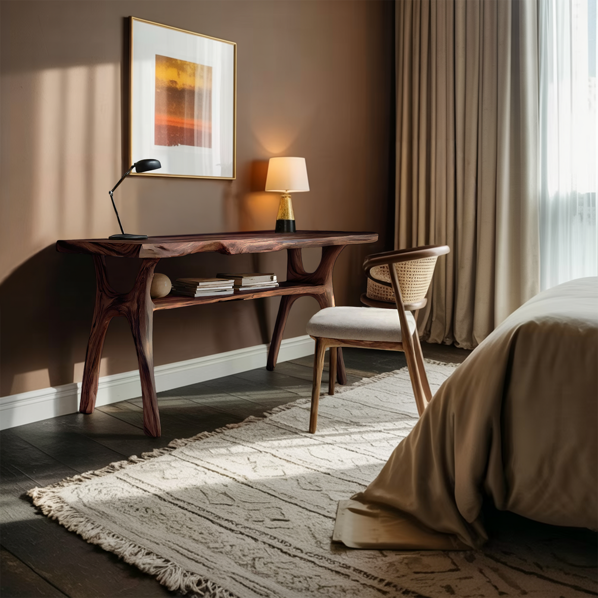 Mid Century Solid Wood Desk For Stylish Bedroom Workspace