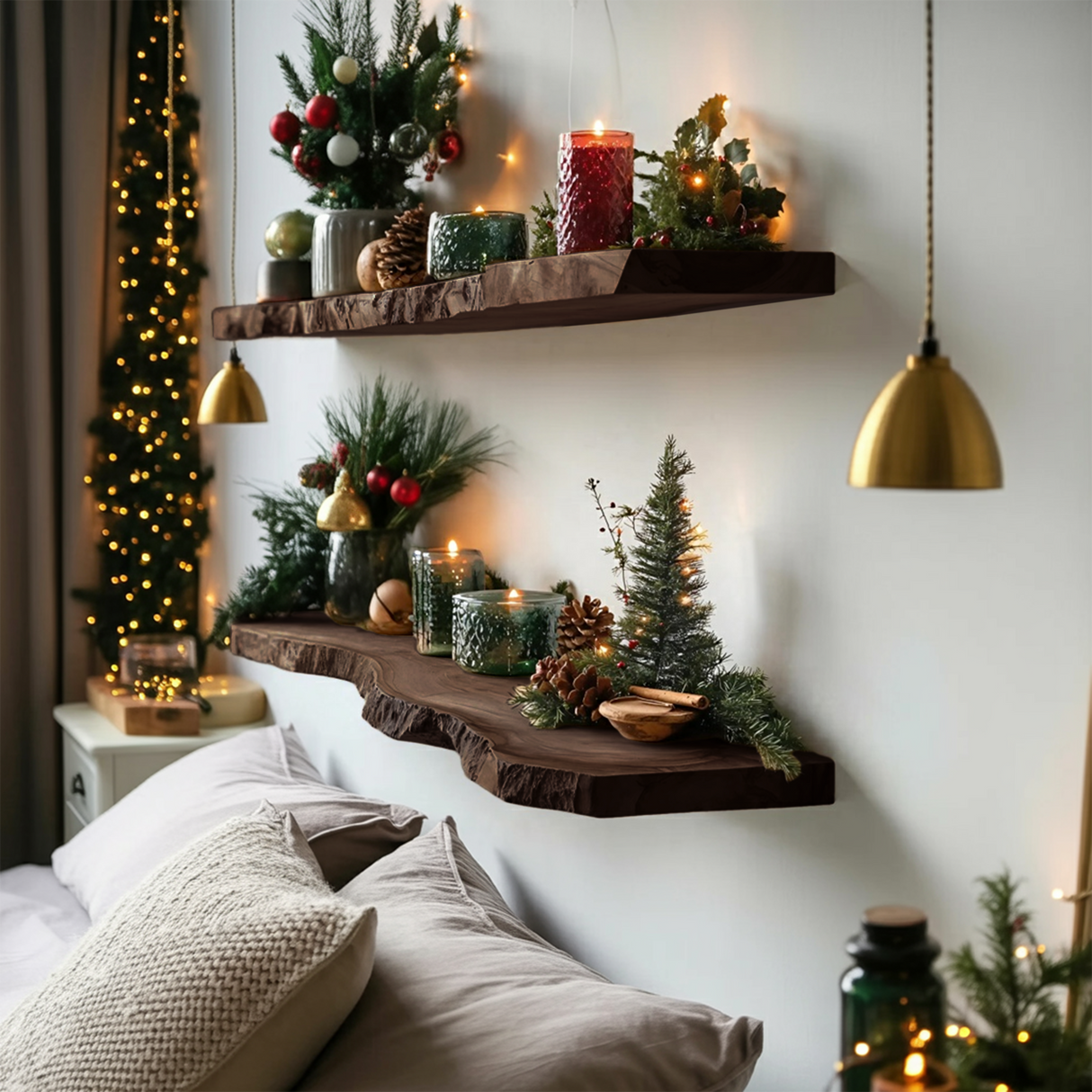 Handcrafted Solid Wood Floating Shelf For Christmas Bedroom Design