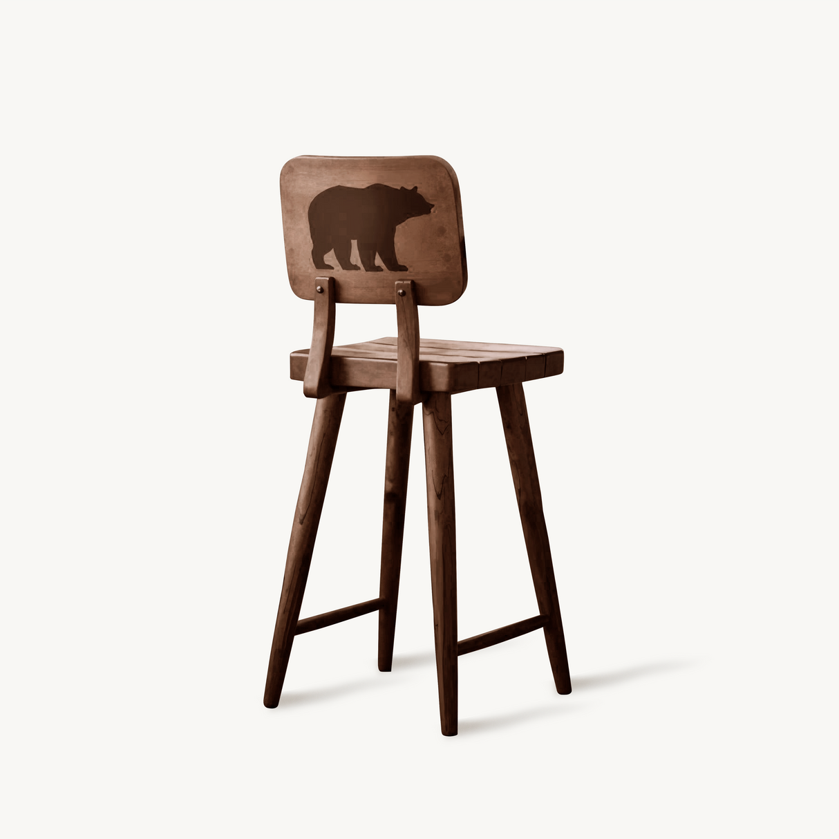 Rustic Bear Backrest Bar Stool For Kitchen Island Seating