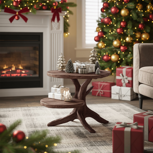 Handcrafted Wooden End Table For Living Room Christmas Accent Piece