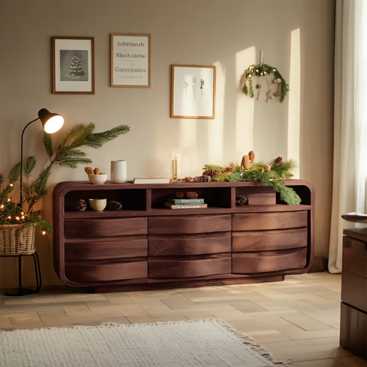 Modern Curved Sideboard For Living Room