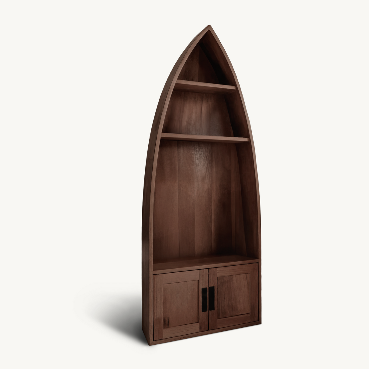 Coastal Boat Shaped Shelf With Glass Rack For Beach House And Living Room