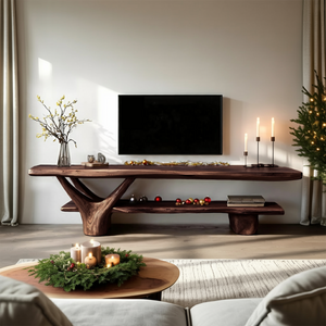 Handcrafted Wooden Live Edge TV Console For Holiday Entryway Design