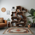 Organic Modern Bookshelf With Carved Design For Living Room And Home Library
