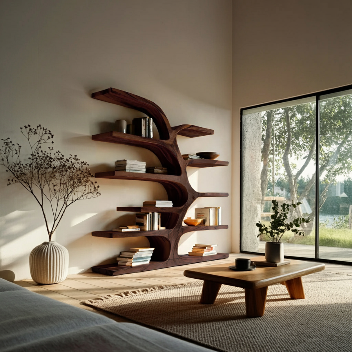 Handcrafted Curved Bookshelf For Living Room Furniture