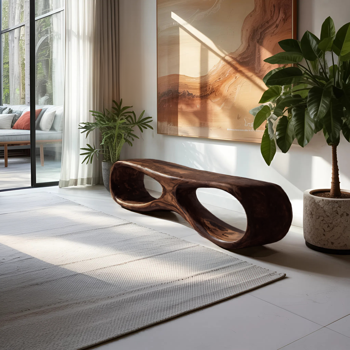 Organic Sculptural Bench For Living Room Decor