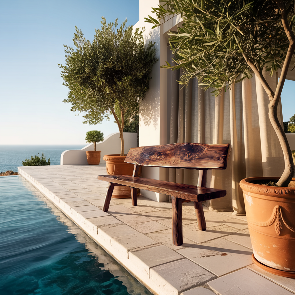 Handmade Outdoor Wooden Bench For Patio And Terrace