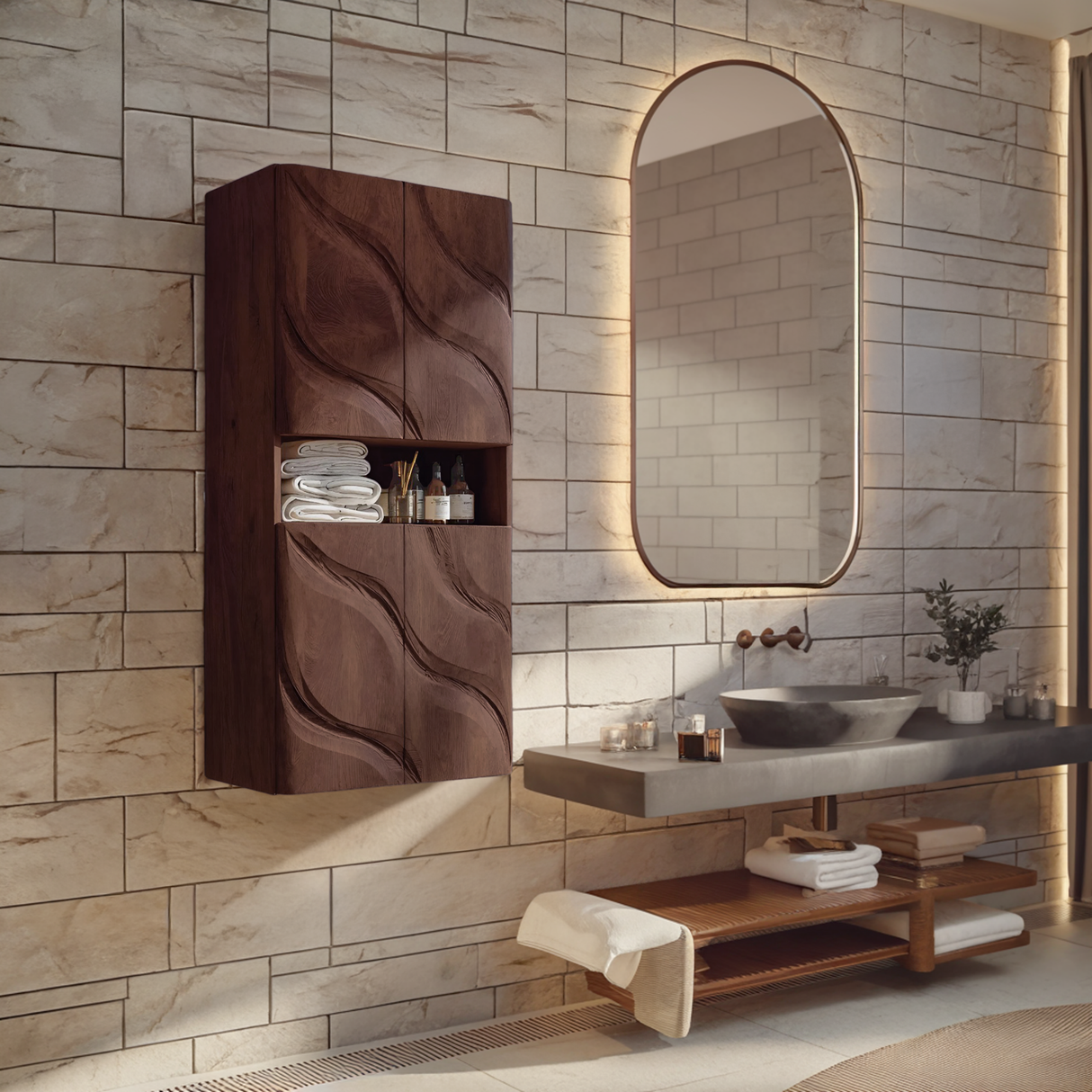 Contemporary Bathroom Cabinet Waves Design For Bathroom