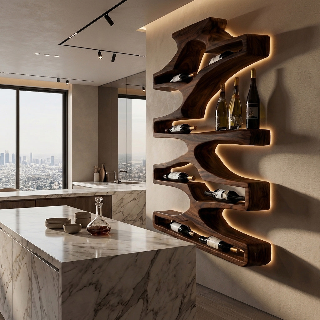 Contemporary Wall Wine Storage Natural Wood For Dining Room